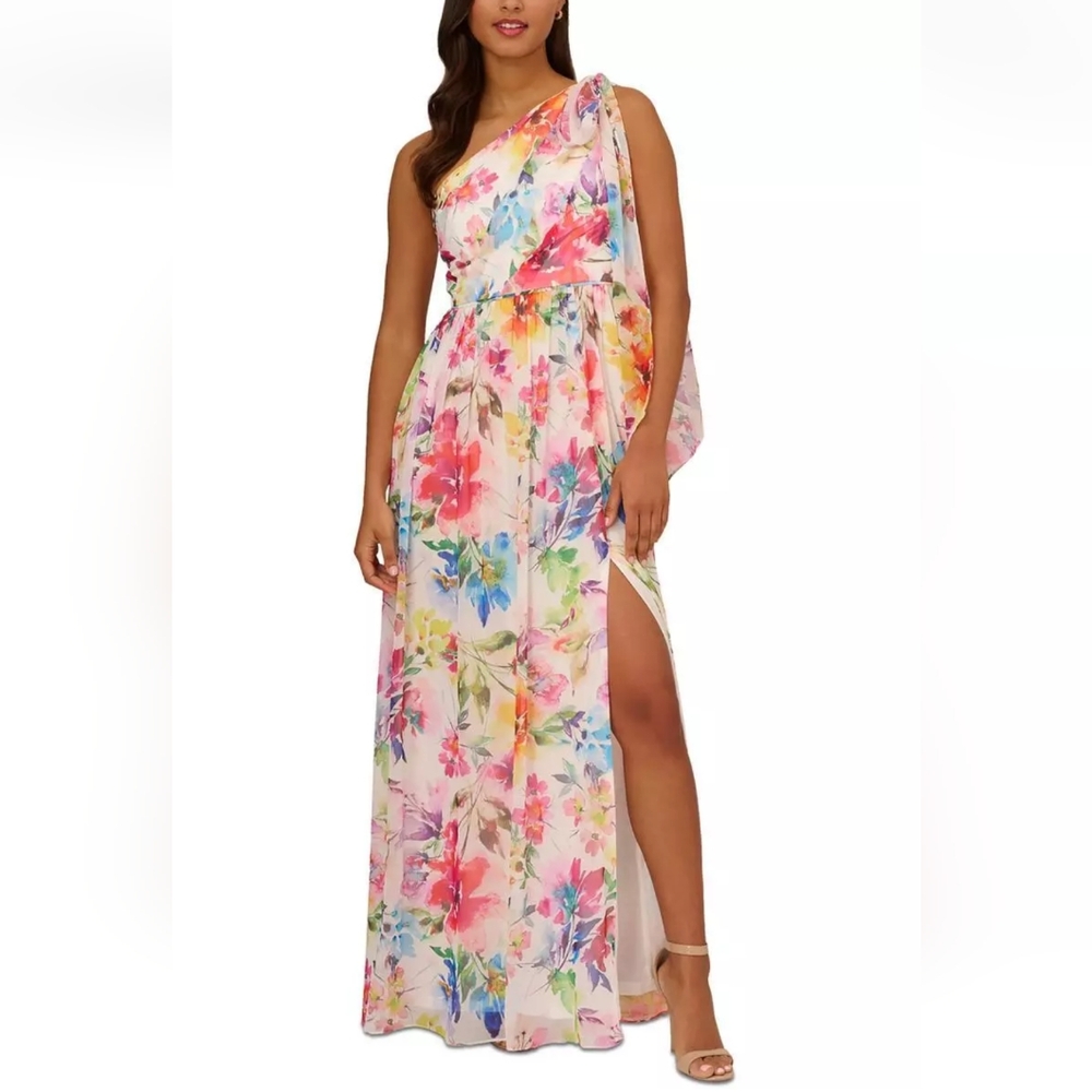 Floral One-Shoulder Maxi Dress in Multicolor